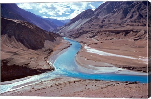 Framed India, Ladakh, Indus and Zanskar Rivers merge Print