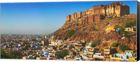 Framed Cityscape of the Blue City with Meherangarh, Majestic Fort, Jodhpur, Rajasthan, India Print