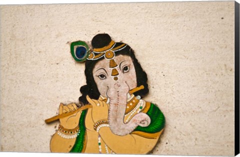 Framed Mural depicting Ganesha, a Hindu deity, inside City Palace, Udaipur, Rajasthan, India Print