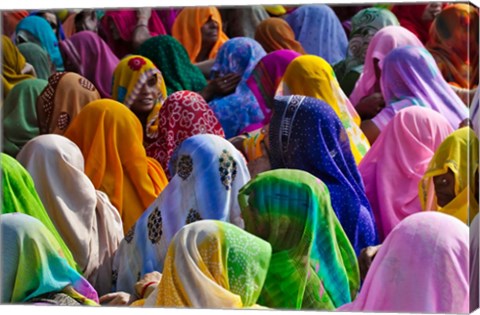 Framed Women in colorful saris, Jhalawar, Rajasthan, India Print