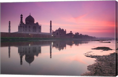 Framed Taj Mahal From Along the Yamuna River at Dusk, India Print