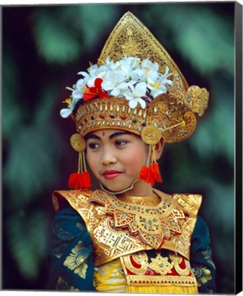 Framed Young Balinese Dancer in Traditional Costume, Bali, Indonesia Print