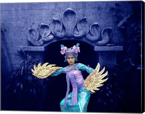 Framed Balinese Dancer in Front of Temple in Ubud, Bali, Indonesia Print