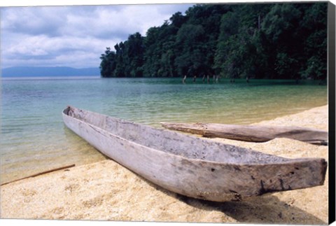 Framed Beached Canoe on Lake Poso, Sulawesi, Indonesia Print