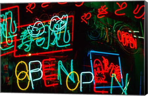 Framed Neon Signs For Sale in Dotombori District Market, Osaka, Japan Print