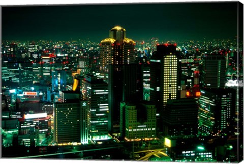 Framed Aerial View of Downtown Skyline, Osaka, Japan Print