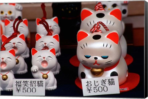 Framed Display of Lucky Cats, Japanese Cultural Icon for Good Fortune, Akasaka, Tokyo, Japan Print