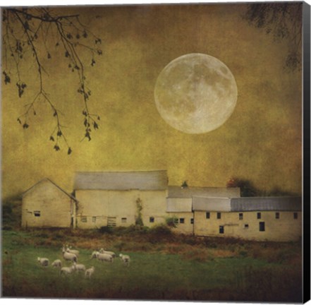 Framed Sheep Under a Harvest Moon Print