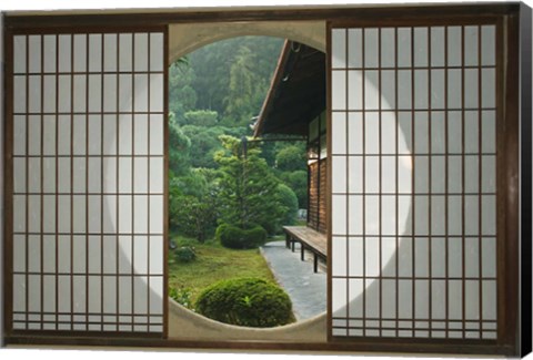 Framed Tea House Window, Sesshuji Temple, Kyoto, Japan Print