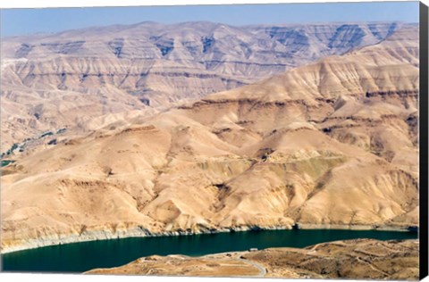 Framed Wadi Al Mujib Dam and lake, Jordan Print