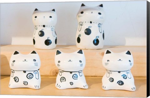 Framed Souvenir Ceramic Cats, Kyoto, Japan Print