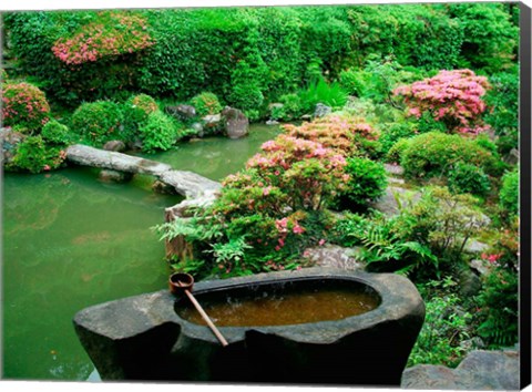 Framed Green Zen Garden, Kyoto, Japan Print