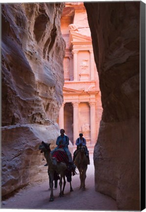 Framed Tourists in Al-Siq leading to Facade of Treasury (Al Khazneh), Petra, Jordan Print