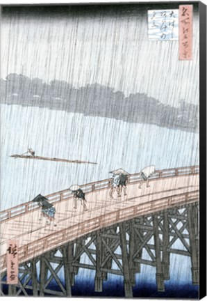 Framed Sudden Shower over Shin-Ohashi Bridge Print