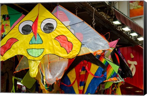 Framed China, Macau Chinatown area Colorful kites Print