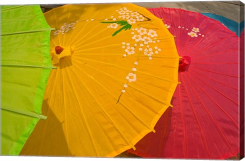 Framed Birghtly Colored Parasols, Bulguksa Temple, Gyeongju, South Korea Print