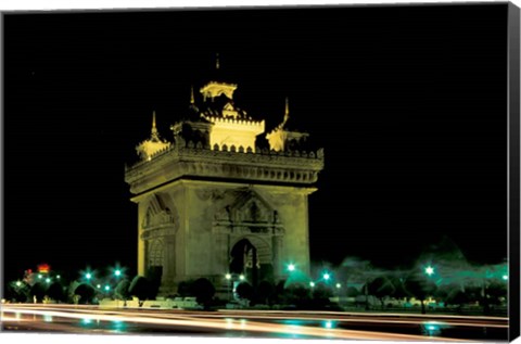 Framed Patuxai (Arch of Triumph) at Night, Luang Prabang, Laos Print