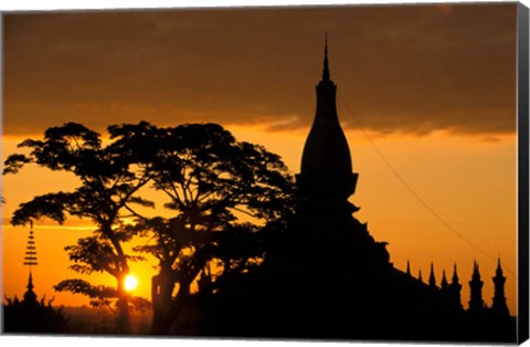 Framed Asia, Laos, Vientiane That Luang Temple, sunrise Print