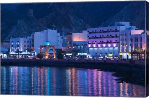 Framed Mutrah Corniche Buildings, Muscat, Oman Print