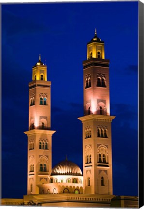 Framed Oman, Western Hajar Mountains, Bahla. Bahla Mosque / Dusk Print