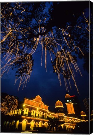 Framed Sultan Abdul Samad Building across from Independance Square outlined in lights at night in Kuala Lumpur Malaysia Print