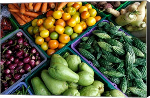 Framed Asia, Singapore. Fresh produce for sale at street market Print