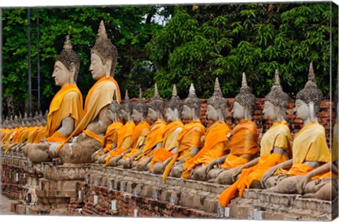 Framed Row of Buddha statues, Wat Yai Chaya Mongkol or The Great Temple of Auspicious Victory, Ayutthaya, Thailand Print