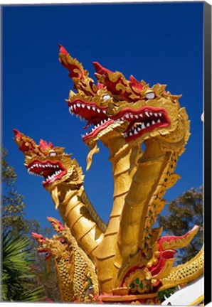 Framed Trio of dragon heads, Wat Phra That Doi Suthep Rajvoravihara, Chiang Mai, Thailand Print