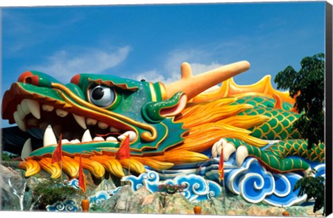 Framed Famous Dragon at Haw Par Villa in Singapore Asia Print