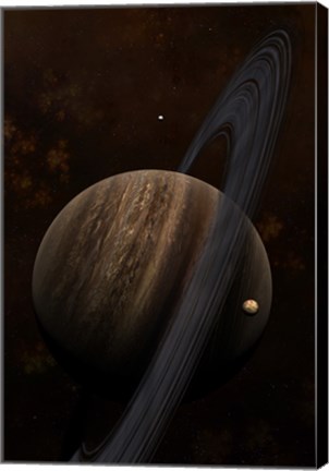 Framed Artist&#39;s concept of a ringed gas giant and its moons Print