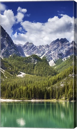 Framed Lake Braies and Dolomite Alps, Northern Italy Print