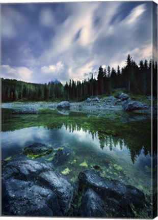 Framed Karersee Lake and Dolomite Alps in the morning, Northern Italy Print