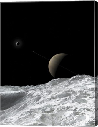 Framed Saturn and Enceladus as seen from the moon Tethys Print