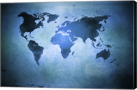 Framed Aged world map on dirty paper Print