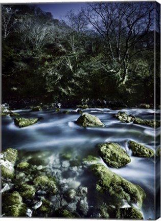 Framed Aged boulders covered with moss in a river, Ritsa Nature Reserve Print