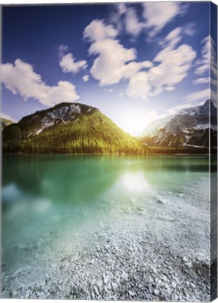 Framed Sunset at Lake Braies and Dolomite Alps, Northern Italy Print