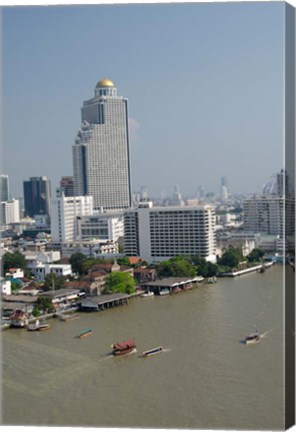 Framed Downtown Bangkok skyline view with Chao Phraya river, Thailand Print