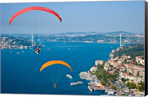 Framed Paragliding, Extreme sport, Bosphorus, Istanbul, Turkey Print