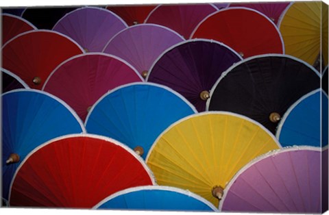 Framed Colorful Umbrellas at Umbrella Factory, Chiang Mai, Thailand Print