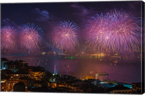 Framed Fireworks over the Bosphorus, Istanbul, Turkey Print