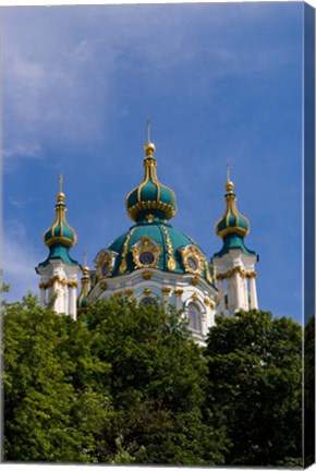 Framed Beautiful Dome Church, Klovskiy Spusk Downtown, Kiev, Ukraine Print