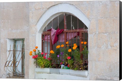 Framed Windows and Flowers in Village, Cappadoccia, Turkey Print