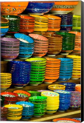 Framed Bowls and Plates on Display, For Sale at Vendors Booth, Spice Market, Istanbul, Turkey Print