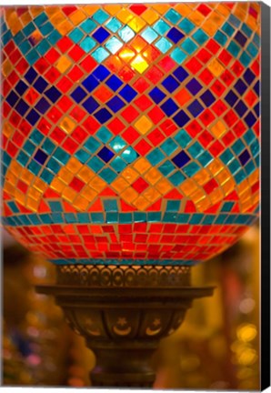 Framed Stained Glass Lamp Vendor in Spice Market, Istanbul, Turkey Print