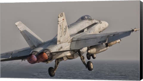 Framed F/A-18C Hornet Taking Off from USS George HW Bush Print