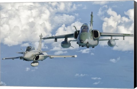 Framed Dassault Rafale of the French Air Force and an Embraer A-1B of the Brazilian Air Force Print