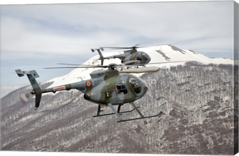 Framed Two Breda Nardi NH-500 helicopters of the Italian Air Force over Frosinone, Italy Print