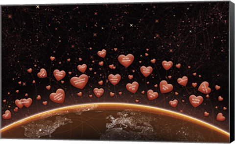 Framed Hearts Over Earth&#39;s Horizon Print