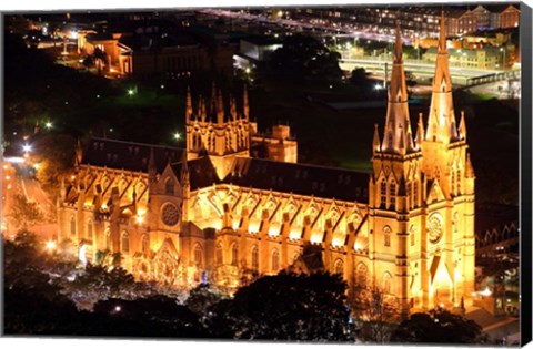 Framed St Mary&#39;s Cathedral at Night,  Sydney, Australia Print