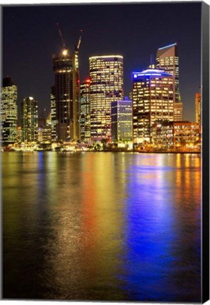 Framed Brisbane River and Brisbane at Night, Queensland, Australia Print